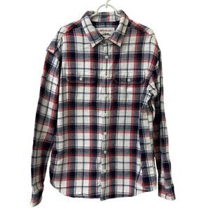 American Eagle Mens Sz Large Tall Red, White & Blue Plaid Flannel Heavy Shirt